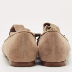 Pre Owned Ralph Lauren Brown Suede Ankle Wrap Ballet Flats Size 37