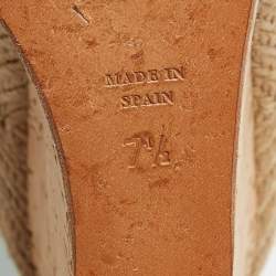 Pre Owned Ralph Lauren Turquoise Leather and Jute Cork Wedge Ankle Strap Sandals Size 37.5