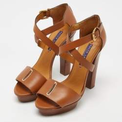 Pre Owned Ralph Lauren Collection Brown Leather Alannah Platform Ankle Strap Sandals Size 36