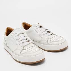 Pre Owned Ralph Lauren White Leather Lace Up Sneakers Size 36.5