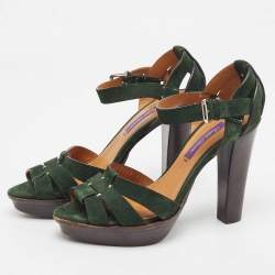 Pre Owned Ralph Lauren Green Suede Ankle Strap Sandals Size 37.5