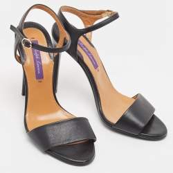 Pre Owned Ralph Lauren Black Leather Ankle Strap Sandals Size 35