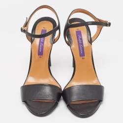 Pre Owned Ralph Lauren Black Leather Ankle Strap Sandals Size 35