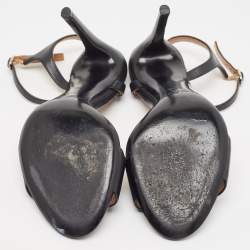 Pre Owned Ralph Lauren Black Leather Ankle Strap Sandals Size 35