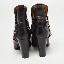 Pre Owned Ralph Lauren Black Leather Buckle Ankle Boots Size 37