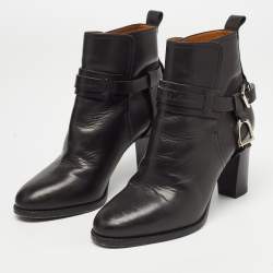 Pre Owned Ralph Lauren Black Leather Buckle Ankle Boots Size 37
