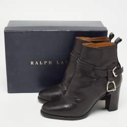 Pre Owned Ralph Lauren Black Leather Buckle Ankle Boots Size 37