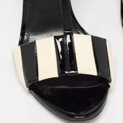 Ralph Lauren Black/White Patent Leather T Strap Sandals Size 40