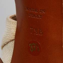 Ralph Lauren Collection Beige/Brown Canvas and Leather Platform Ankle Strap Sandals Size 37.5