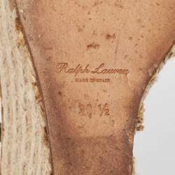 Ralph Lauren Black Leather Wedge Platform Espadrille Ankle Strap Sandals Size 39.5