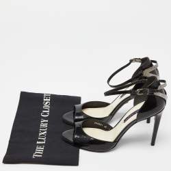 Ralph Lauren Collection Black Patent Leather Peep Toe Sandals Size 38