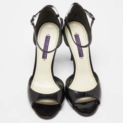 Ralph Lauren Collection Black Patent Leather Peep Toe Sandals Size 38