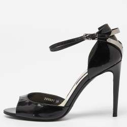 Ralph Lauren Collection Black Patent Leather Peep Toe Sandals Size 38