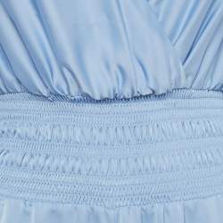 Pre Owned Ramy Brook Blue Satin Smocked V-Neck Jumpsuit XXS