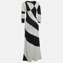 Pre Owned Ramzen Black/White Striped Knit Maxi Dress S