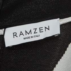 Pre Owned Ramzen Black/White Striped Knit Maxi Dress S