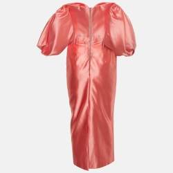 Pre Owned Rasario Pink Satin Puff Sleeve Strapless Corset Midi Dress S