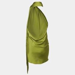 Pre Owned Rat & Bao Green Satin Halter Neck Mini Dress M