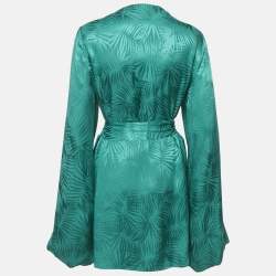 مملوكة مسبقًا Rat & Bao Green Tropical Pattern Satin Mini Dress M