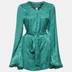 Pre Owned Rat & Bao Green Tropical Pattern Satin Mini Dress M