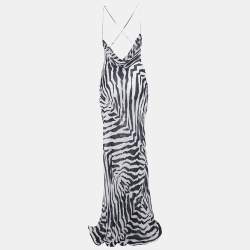 Pre Owned Rat & Bao White /Black Zebra Print Crepe Sheer Maxi Dess XS
