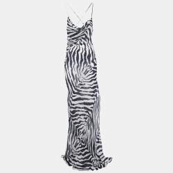 Pre Owned Rat & Bao White /Black Zebra Print Crepe Sheer Maxi Dess XS