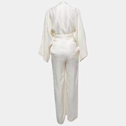 Pre Owned Rat & Bao Ivory Leopard Pattern Satin Kimono Jumpsuit S
