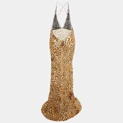 مملوكة مسبقًا فساتين رات وبوا كريب دانتيل بنقشة حيوانات بني / أسود أكيما منزلقة كبيرة