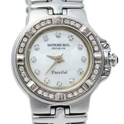 Pre Owned Raymond Weil Mother Of Pearl Stainless Steel Diamonds Parsifal Mini 9691 Women's Wristwatch 21 mm