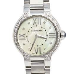 Pre Owned Raymond Weil Mother of Pearl Stainless Steel Diamond Noemia 5927 Wristwatch 27 mm