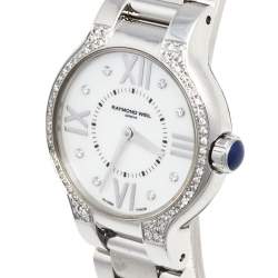 Pre Owned Raymond Weil Mother of Pearl Stainless Steel Diamond Noemia 5927 Wristwatch 27 mm