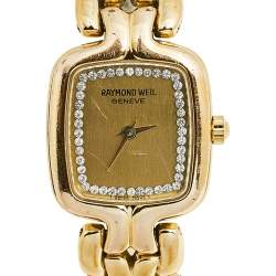 Pre Owned Raymond Weil Champagne Yellow Gold Plated Stainless Steel 5877/1 Women's Wristwatch 20 mm