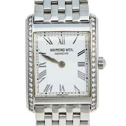Pre Owned Raymond Weil White Stainless Steel Diamond Classic 5873/1 Women's Wristwatch 22 MM