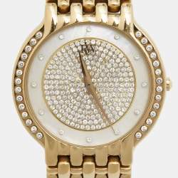 Pre Owned Raymond Weil Mother Of Pearl Crystal Embellished Gold Plated 4802 Women's Wristwatch 33 mm