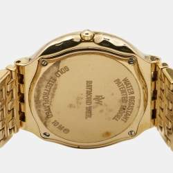 Pre Owned Raymond Weil Mother Of Pearl Crystal Embellished Gold Plated 4802 Women's Wristwatch 33 mm