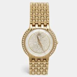 Pre Owned Raymond Weil Mother Of Pearl Crystal Embellished Gold Plated 4802 Women's Wristwatch 33 mm