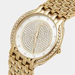 Pre Owned Raymond Weil Mother Of Pearl Crystal Embellished Gold Plated 4802 Women's Wristwatch 33 mm