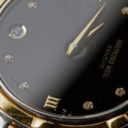 Pre Owned Raymond Weil Black Gold Plated Stainless Steel Parsifal 9190 Women Watch 35 mm
