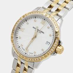 Pre Owned Raymond Weil White Mother of Pearl Two-Tone Stainless Steel Diamond Tango 5960-SPS-00995 Women's Wristwatch 30 mm