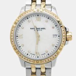 Pre Owned Raymond Weil White Mother of Pearl Two-Tone Stainless Steel Diamond Tango 5960-SPS-00995 Women's Wristwatch 30 mm