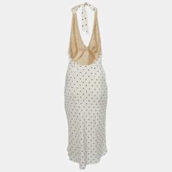 Pre Owned Réalisation Par White Polka Dot Silk Tie Up Halter Neck Dress S