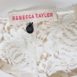 Pre Owned Rebecca Taylor Cream Satin & Lace Paneled Roundneck Top L