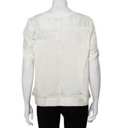 Pre Owned Rebecca Taylor Cream Satin & Lace Paneled Roundneck Top L