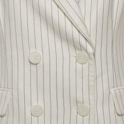 Pre Owned  Rebecca Vallance White Pinstriped Twill Double Breasted Blazer M