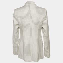 Pre Owned  Rebecca Vallance White Pinstriped Twill Double Breasted Blazer M