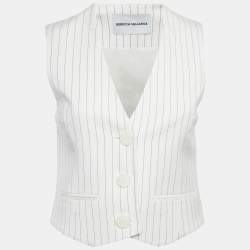 Pre Owned سترة ريبيكا فالانس بيضاء بخطوط رفيعة من قماش كريب مقاس صغير - سمول