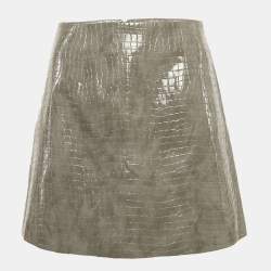Pre Owned Rebecca Vallance Grey Animal Skin Coated Cotton Mini Skirt S