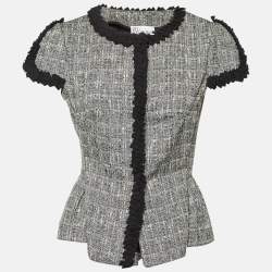 RED Valentino Monochrome Tweed Ruffle Trim Jacket M