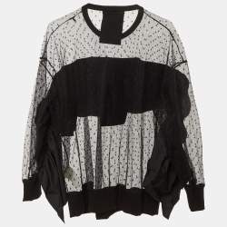 Pre Owned RED Valentino Black Pointelle Tulle & Taffeta Ruffled Top XS