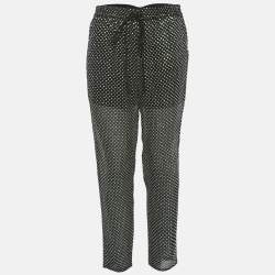 Pre Owned RED Valentino Black Sheer Silk Sequin Drawstring Pants M 